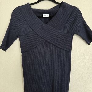 Navy Blue Akris Punto Ribbed Knit Top